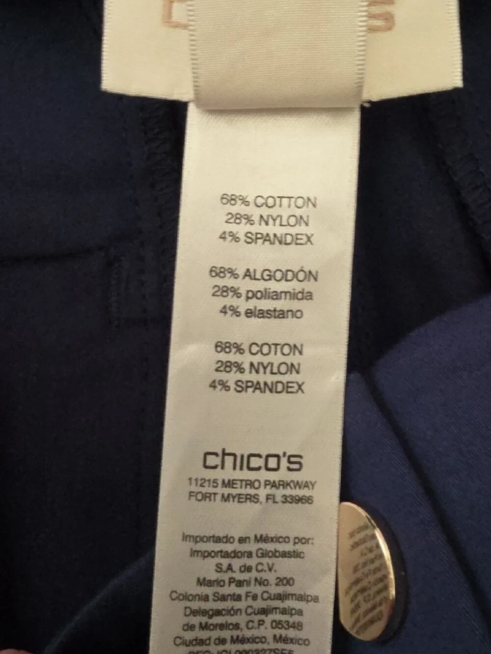 Chico's Navy Luxe Twill Utility Cropped Ankle Pants Sz 0(4-6)